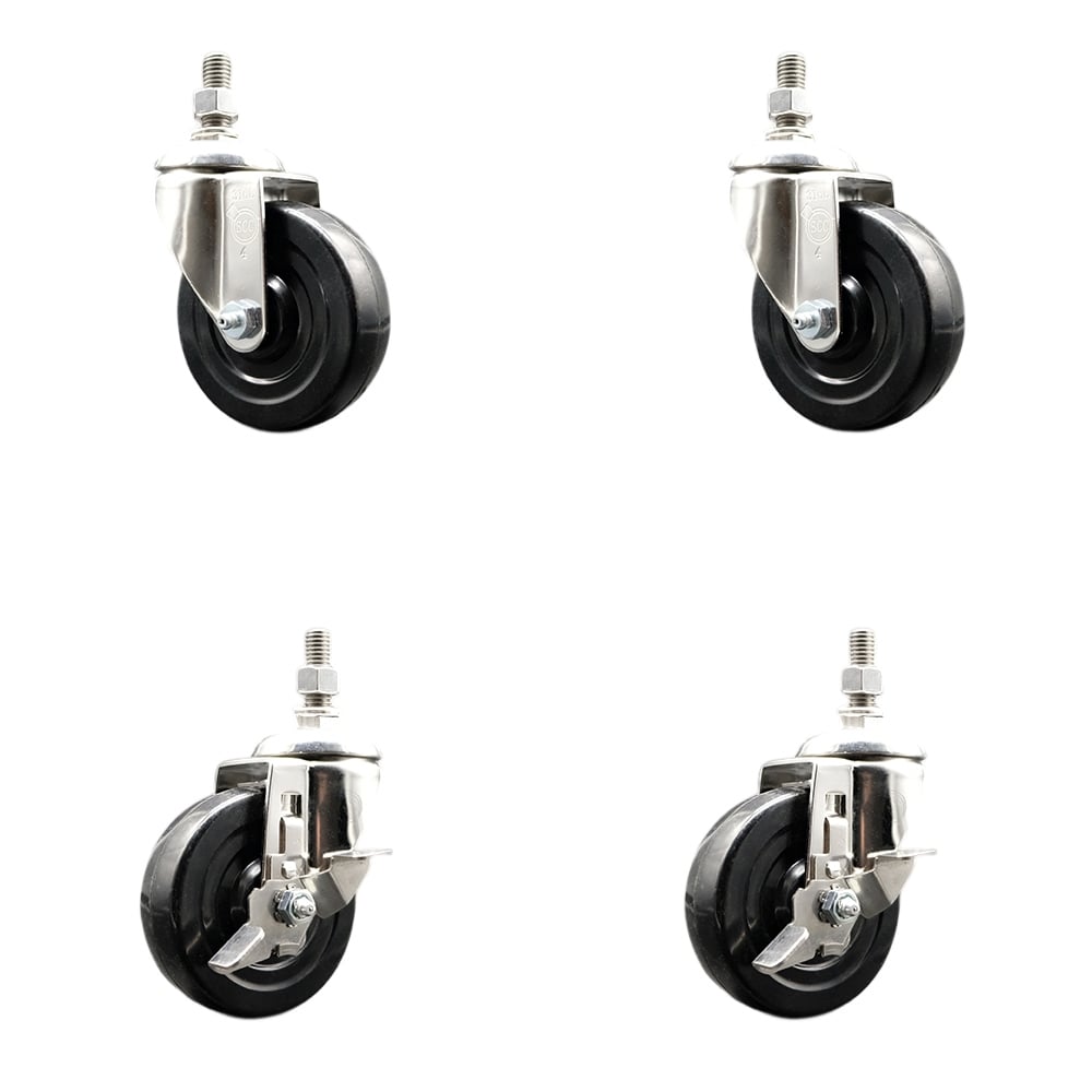 Soft Rubber Swivel Stem Caster with 4 in. Caster Wheels 10 mm Threaded Stems 316 Stainless Steel Casters - Set of 4