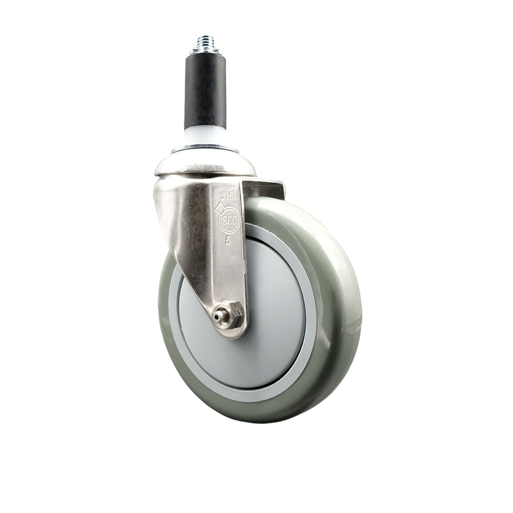 SCC-SS316EX20S514-PPUB-138 Polyurethane Swivel Stem Caster with 5 in. Gray Caster Wheels, 1.38 in. Expanding Stem - 316 Stainless Steel Caster