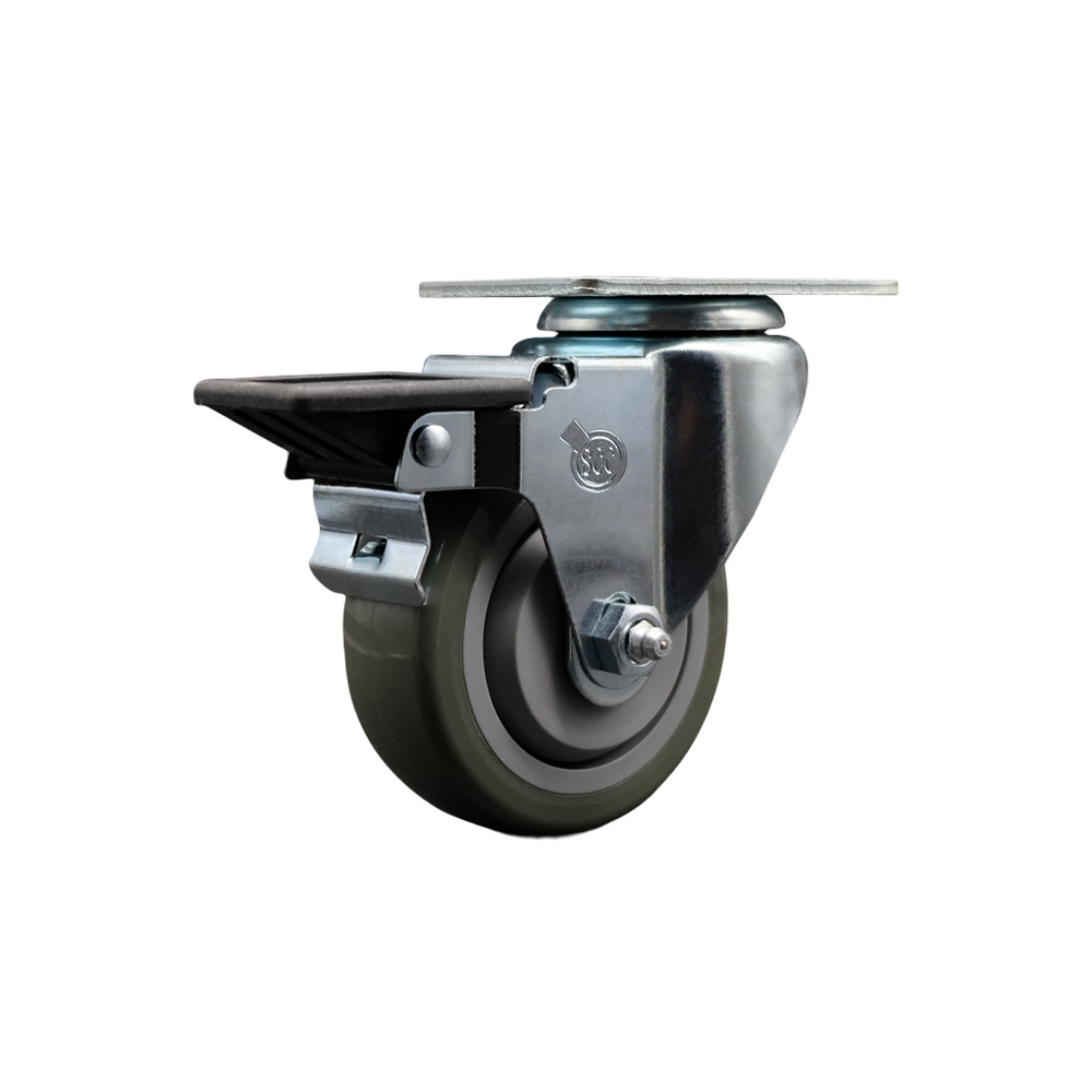 SCC-20S3514-PPUB-PLB Polyurethane Swivel Top Plate Swivel Caster with 3.5 in. Gray Wheel & Posi Locking Brake