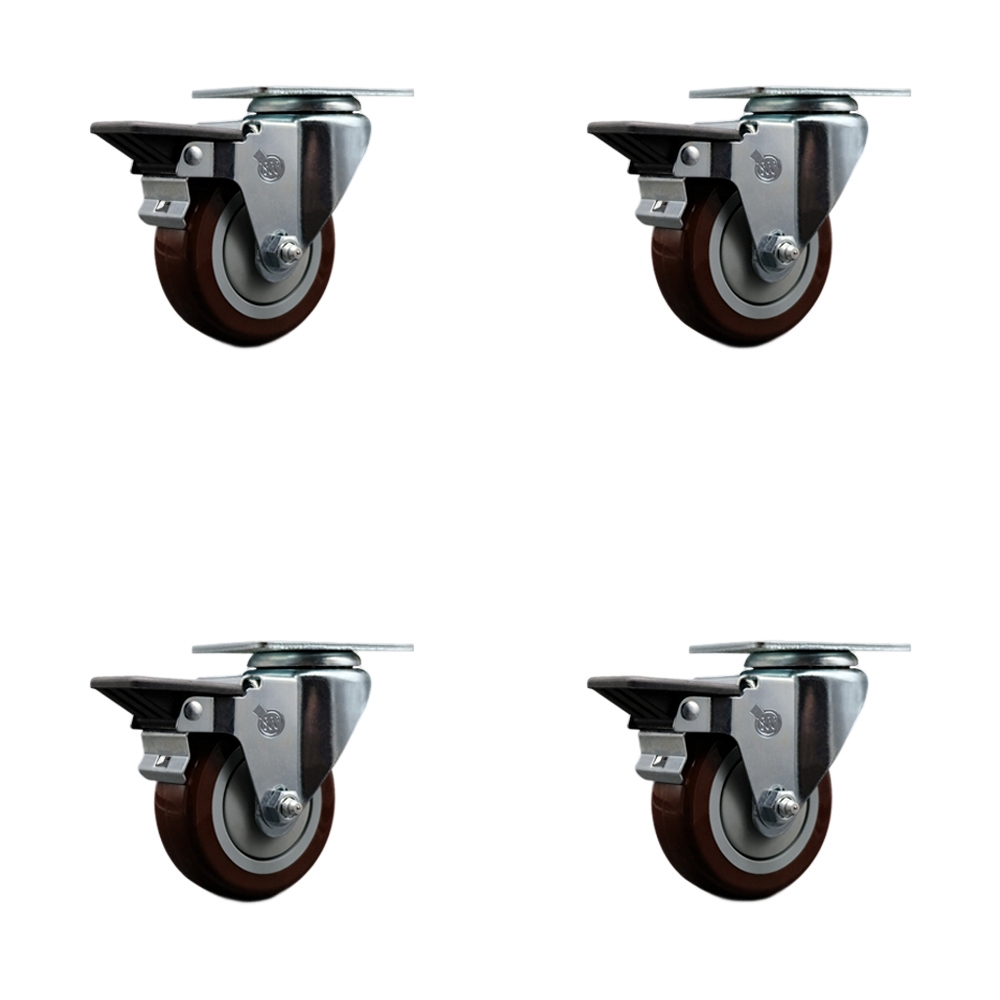 SCC-20S3514-PPUB-MRN-PLB-4 Polyurethane Swivel Top Plate Caster with 3.5 in. Maroon Wheels - Set of 4
