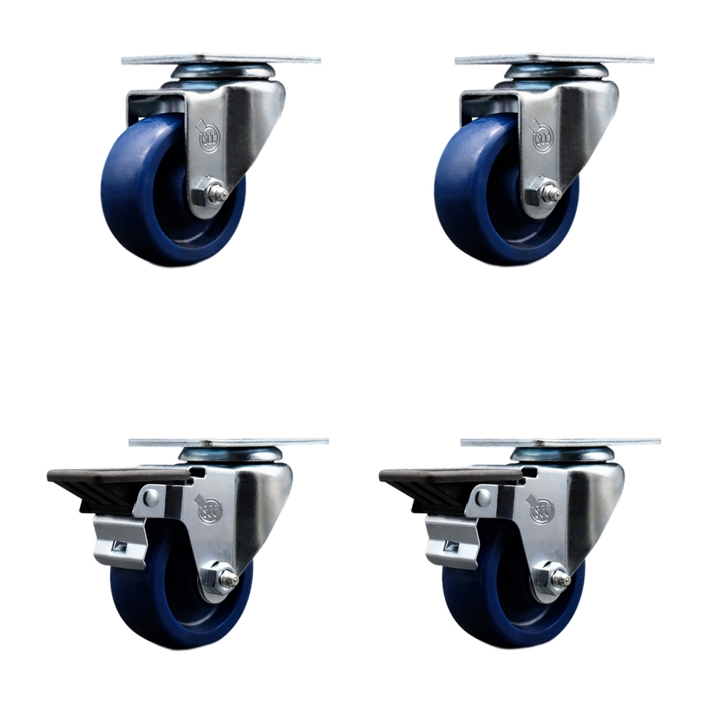 SCC-20S314-SPUS-2-PLB-2 Solid Polyurethane Swivel Top Plate Caster with 3 in. Blue Wheels - Set of 4