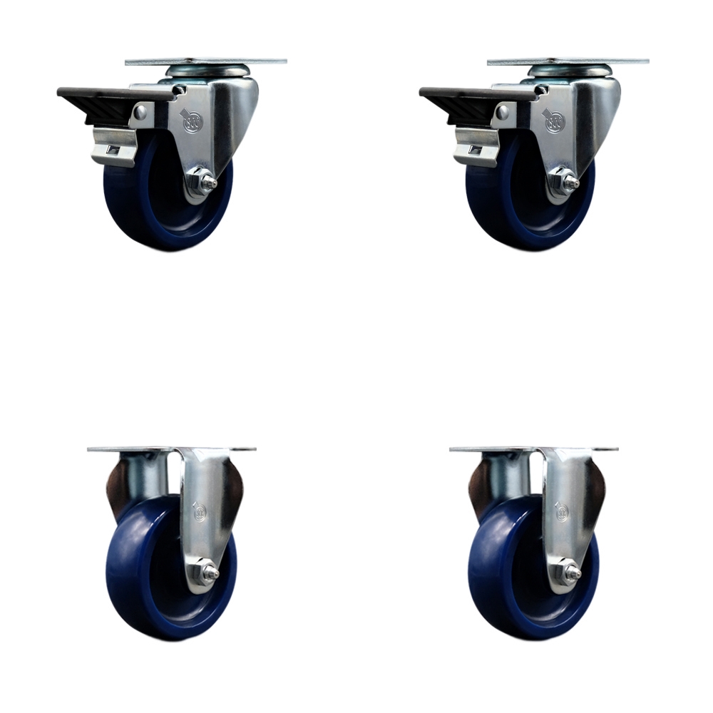 SCC-20S3514-SPUS-PLB-2-R-2 Solid Polyurethane Swivel Top Plate Caster with 3.5 in. Blue Wheels - Set of 4