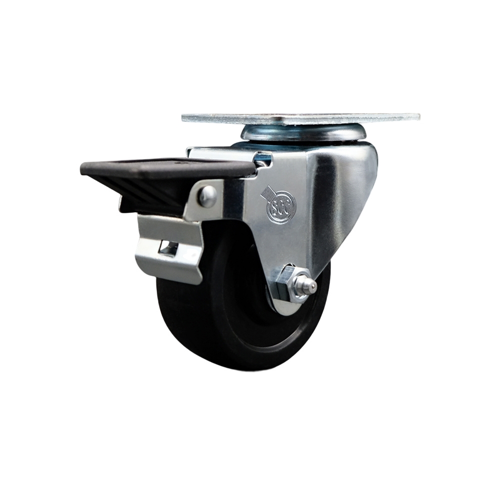 SCC-20S314-SRS-PLB Soft Rubber Swivel Top Plate Swivel Caster with 3 in. Black Wheel & Posi Locking Brake