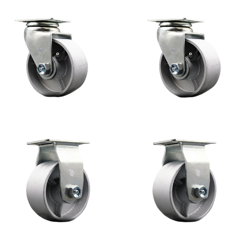 SCC-20S420-SSBZ-2-R-2 Swivel & Rigid Plate Caster Set, Silver - 4 in. by 2 in. Semi Steel Cast Iron Wheel Bronze Bearing