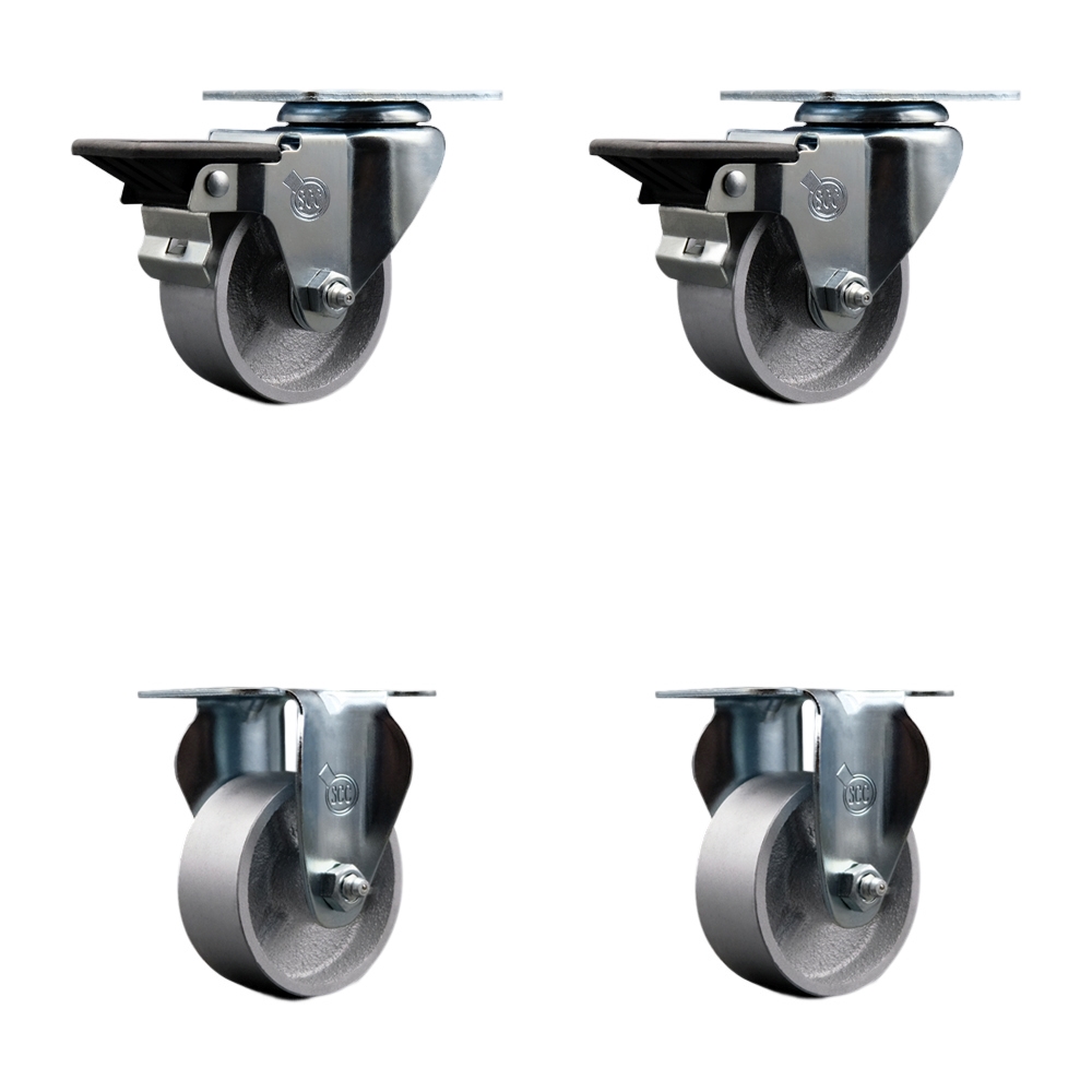 SCC-20S314-SSS-PLB-2-R-2 Semi Steel Cast Iron Swivel Top Plate Caster with 3 in. Silver Wheels - Set of 4