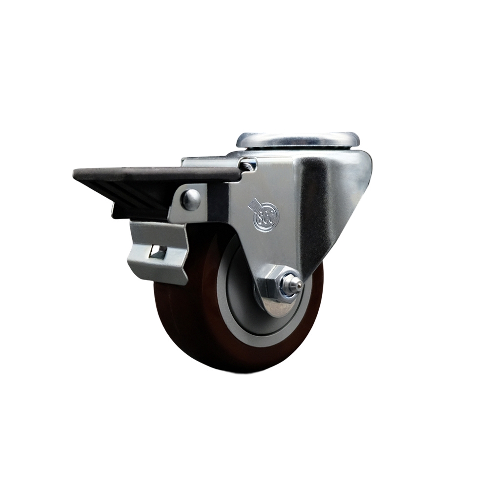 SCC-BH20S314-PPUB-MRN-PLB Polyurethane Swivel Bolt Hole Caster with 3 x 1.25 in. Maroon Wheel & Posi Locking Brake