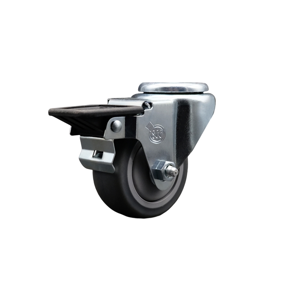 SCC-BH20S314-TPRB-PLB Thermoplastic Rubber Swivel Bolt Hole Caster, 3 x 1.25 in. Gray Wheel & Posi Locking Brake