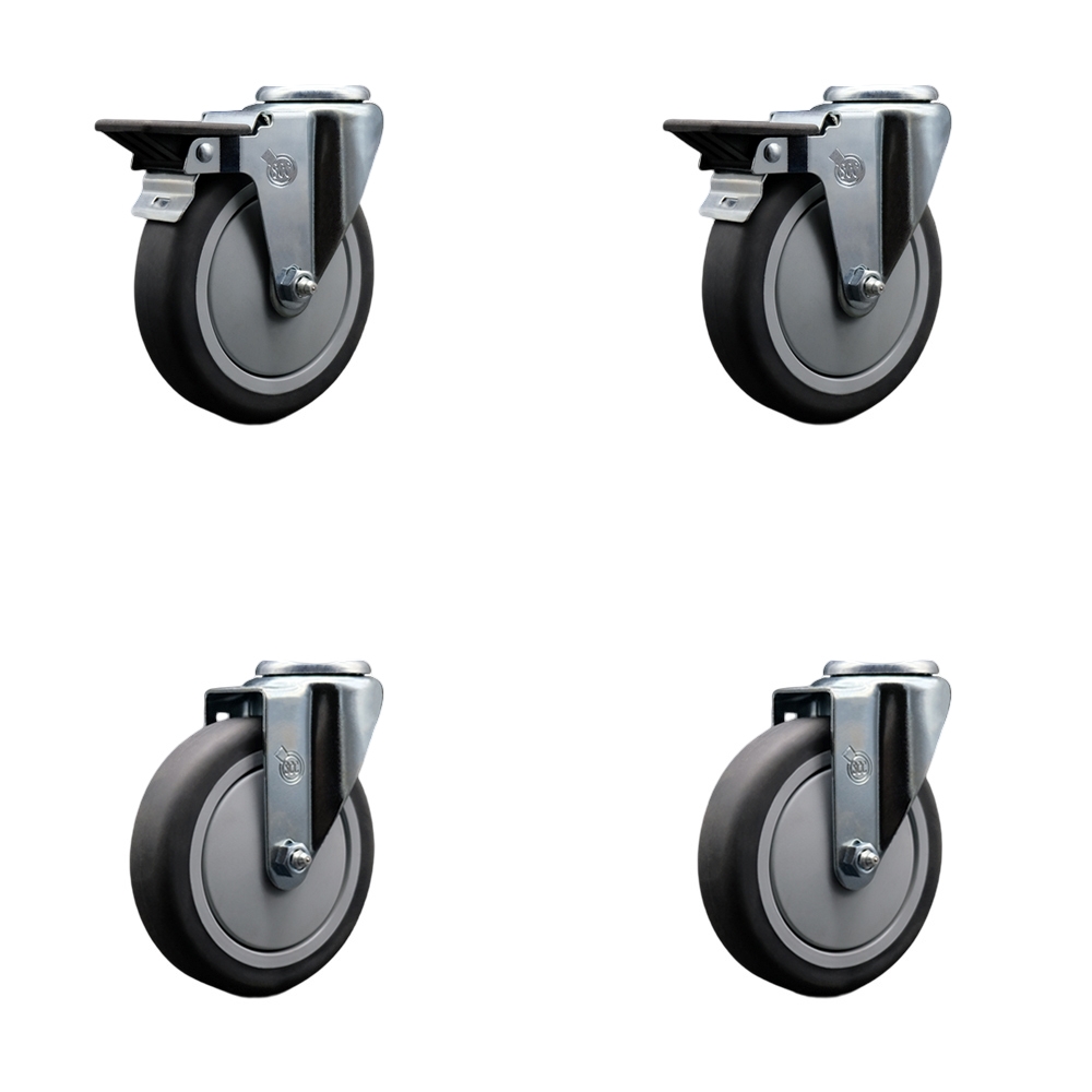 SCC-BH20S514-TPRB-PLB-2-S-2 Thermoplastic Rubber Swivel Bolt Hole Caster, 4 x 1.25 in. Gray Wheels - Set of 4
