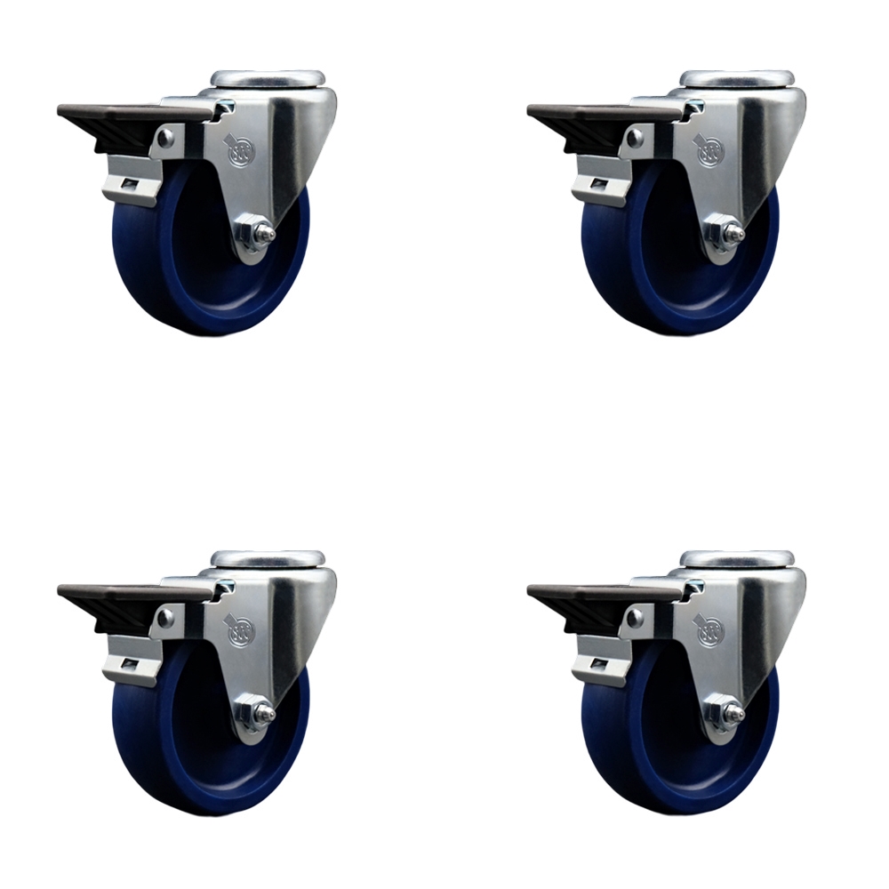 SCC-BH20S414-SPUS-PLB-4 Solid Polyurethane Swivel Bolt Hole Caster with 4 x 1.25 in. Blue Wheels - Set of 4