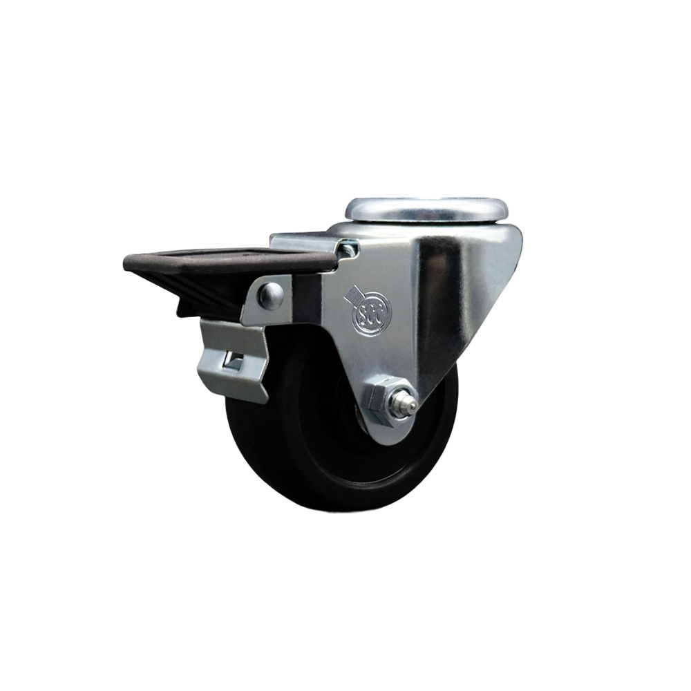 SCC-BH20S314-SRS-PLB Soft Rubber Swivel Bolt Hole Caster with 3 x 1.25 in. Black Wheel & Posi Locking Brake