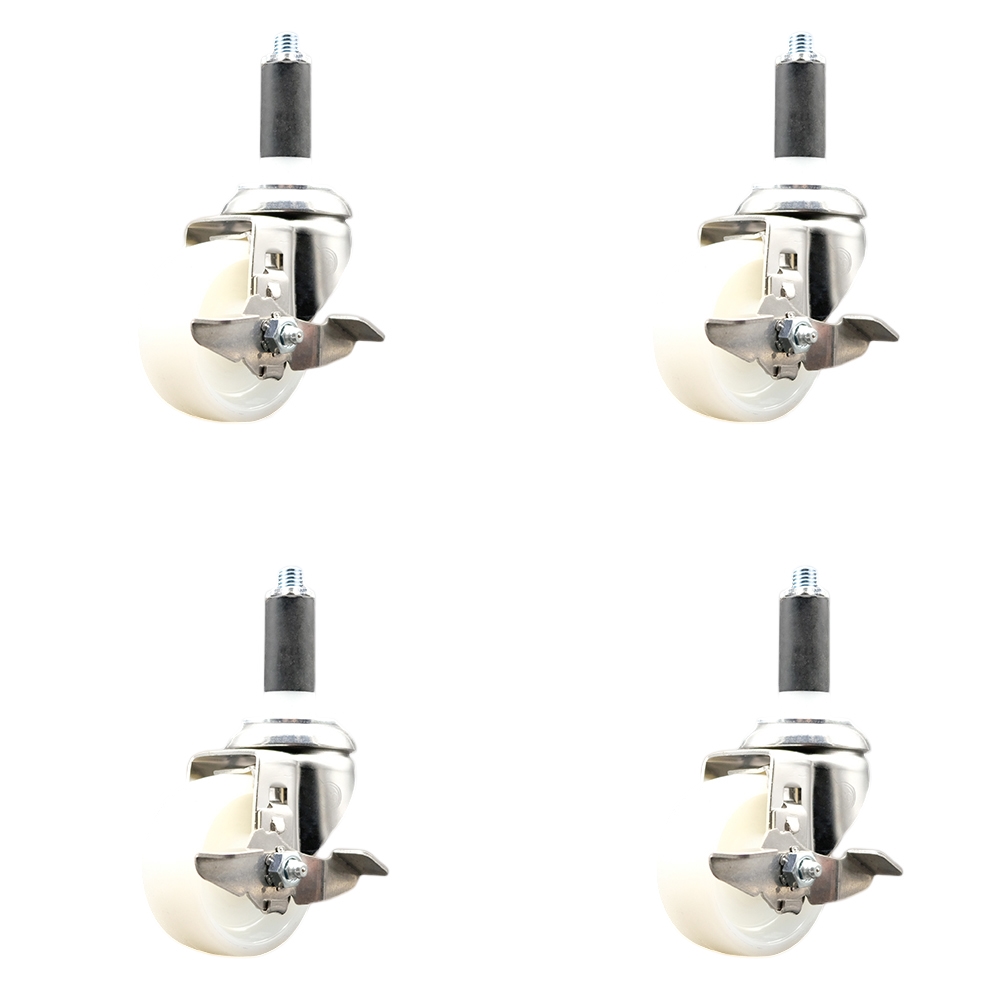 Nylon Swivel Stem Caster with 3 in. Caster Wheels, 1.13 in. Expanding Stems - 316 Stainless Steel Casters - Set of 4