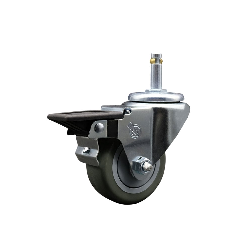 SCC-GR20S314-PPUB-PLB-716138 Polyurethane Swivel Grip Ring Stem Caster with 3 x 1.25 in. Gray Wheel & 0.43 in. Stem & Posi Locking Brake
