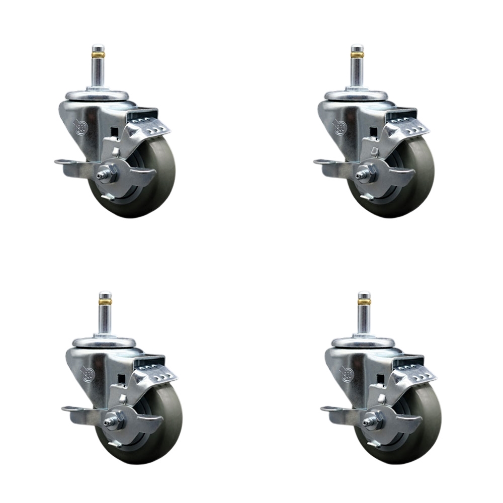 SCC-GR20S314-PPUB-TLB-716138-4 Polyurethane Swivel Grip Ring Stem Caster with 3 x 1.25 in. Gray Wheels & 0.43 in. Stems - Set of 4