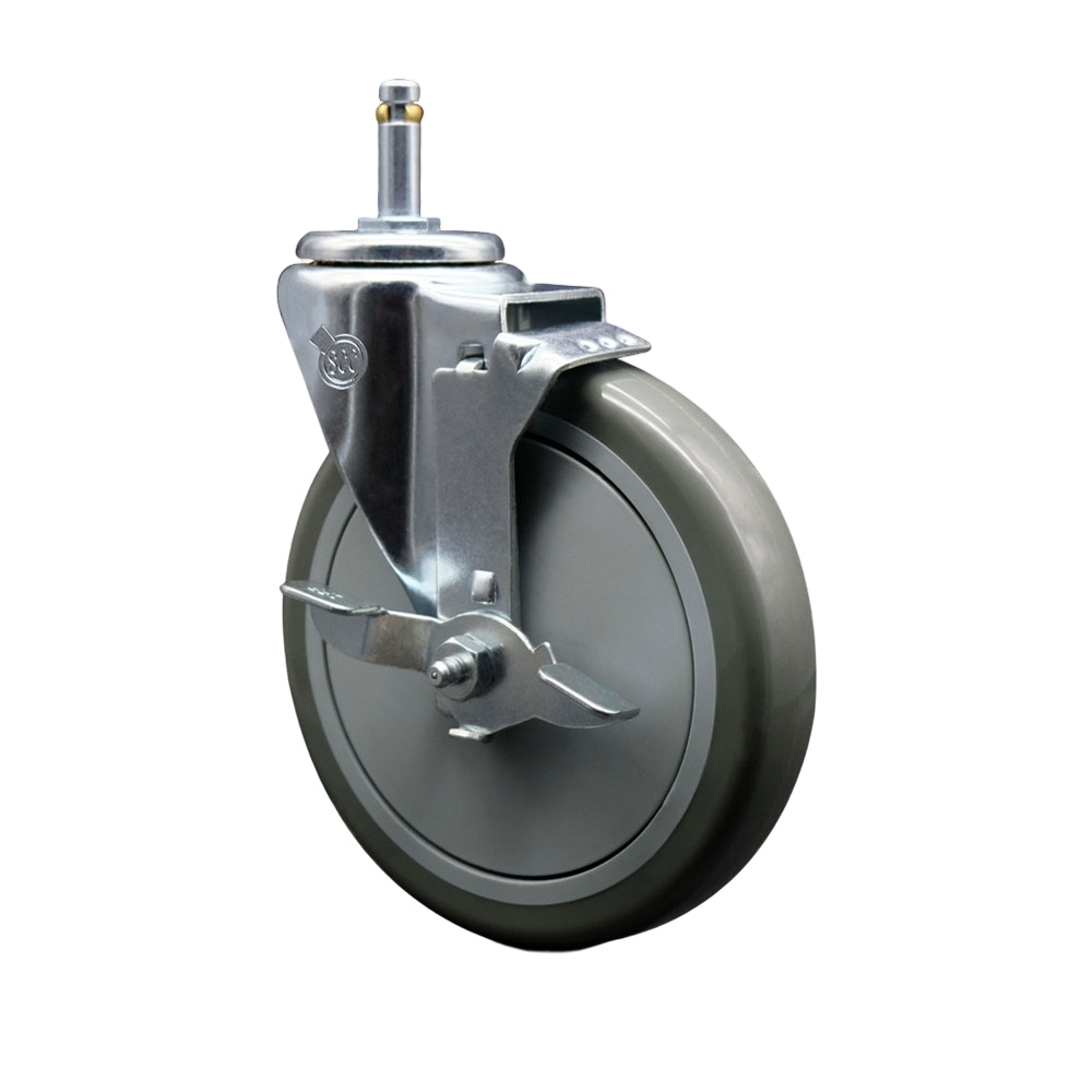 SCC-GR20S614-PPUB-TLB-716138 Polyurethane Swivel Grip Ring Stem Caster with 6 x 1.25 in. Gray Wheel & 0.43 in. Stem & Top Locking Brake