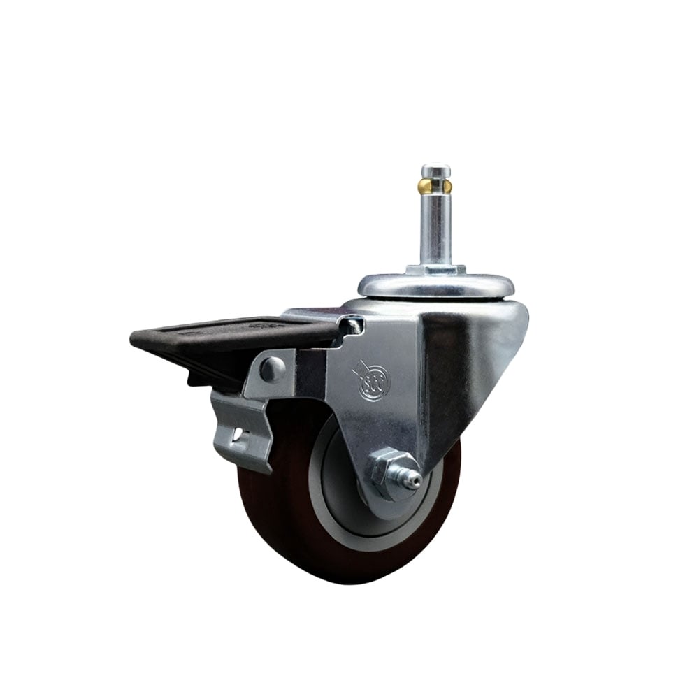 SCC-GR20S314-PPUB-MRN-PLB-716138 Polyurethane Swivel Grip Ring Stem Caster with 3 x 1.25 in. Maroon Wheel & 0.43 in. Stem & Posi Locking Brake