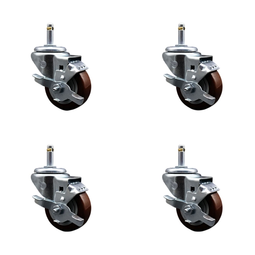 SCC-GR20S314-PPUB-MRN-TLB-716138-4 Polyurethane Swivel Grip Ring Stem Caster with 3 x 1.25 in. Maroon Wheels & 0.43 in. Stems - Set of 4