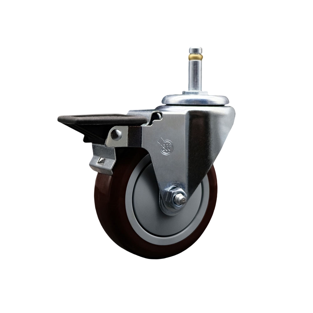SCC-GR20S414-PPUB-MRN-PLB-716138 Polyurethane Swivel Grip Ring Stem Caster with 4 x 1.25 in. Maroon Wheel & 0.43 in. Stem & Posi Locking Brake