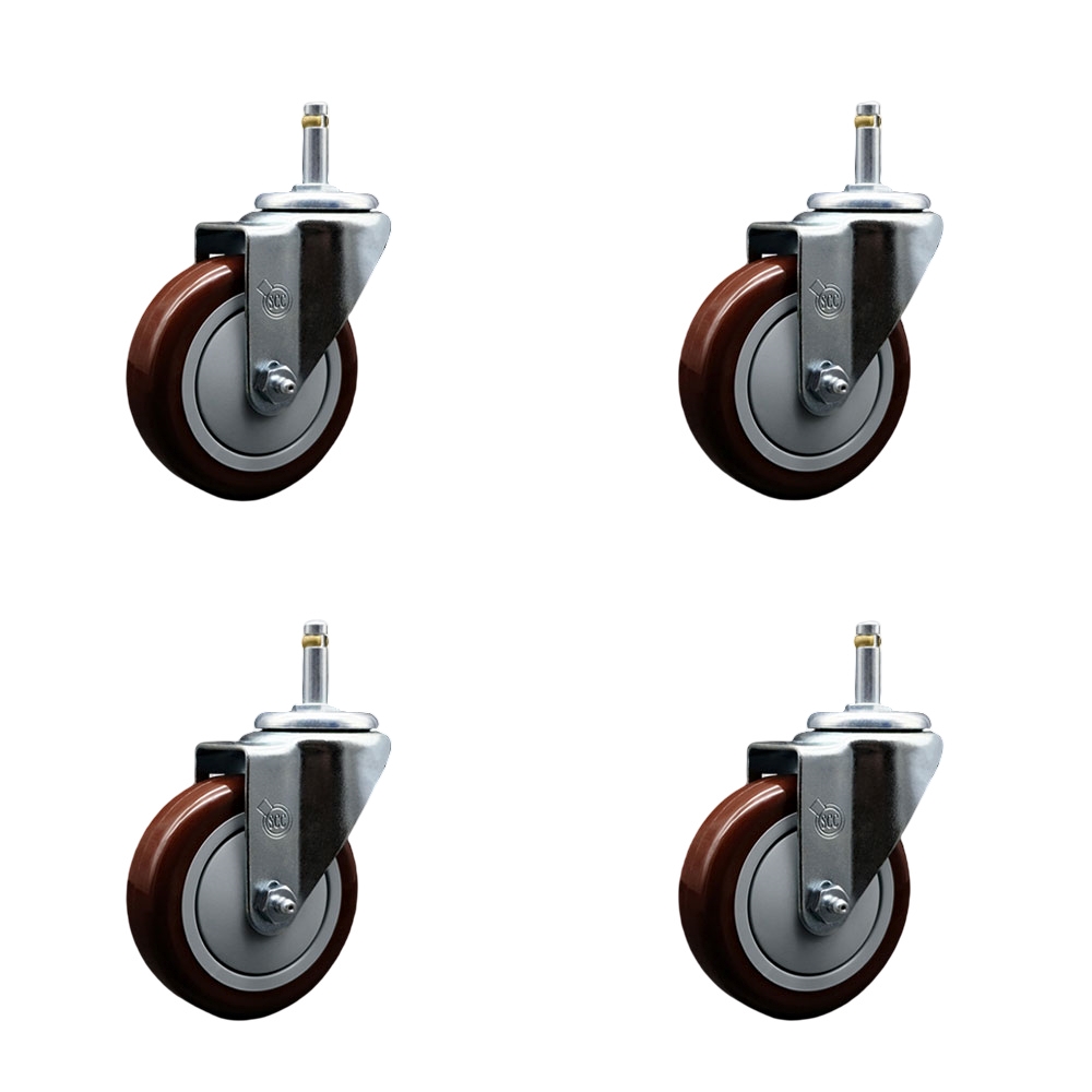 SCC-GR20S414-PPUB-MRN-716138-4 Polyurethane Swivel Grip Ring Stem Caster with 4 x 1.25 in. Maroon Wheels & 0.43 in. Stems - Set of 4