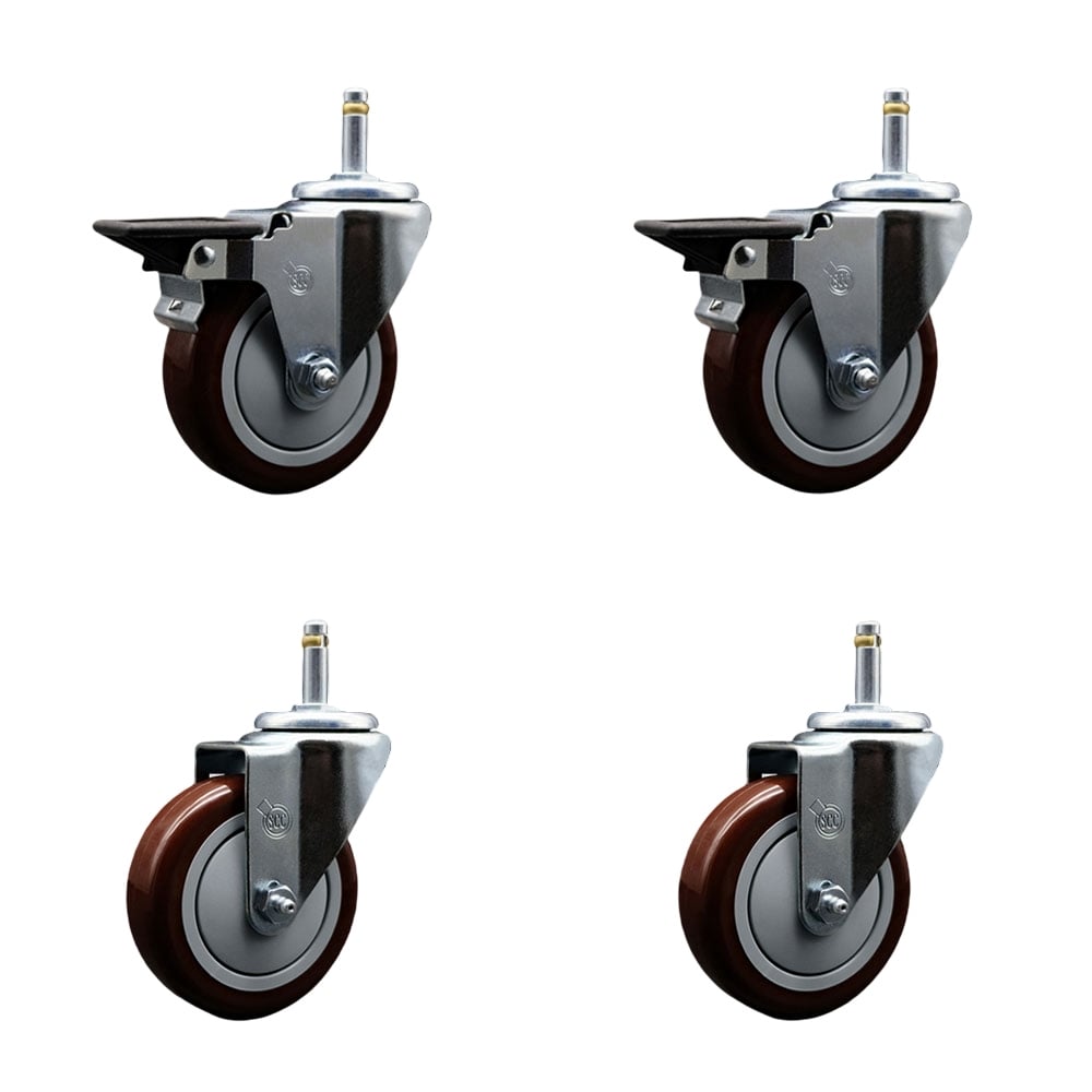 SCC-GR20S414-PPUB-MRN-PLB-716138-2S2 Polyurethane Swivel Grip Ring Stem Caster with 4 x 1.25 in. Maroon Wheels & 0.43 in. Stems - Set of 4