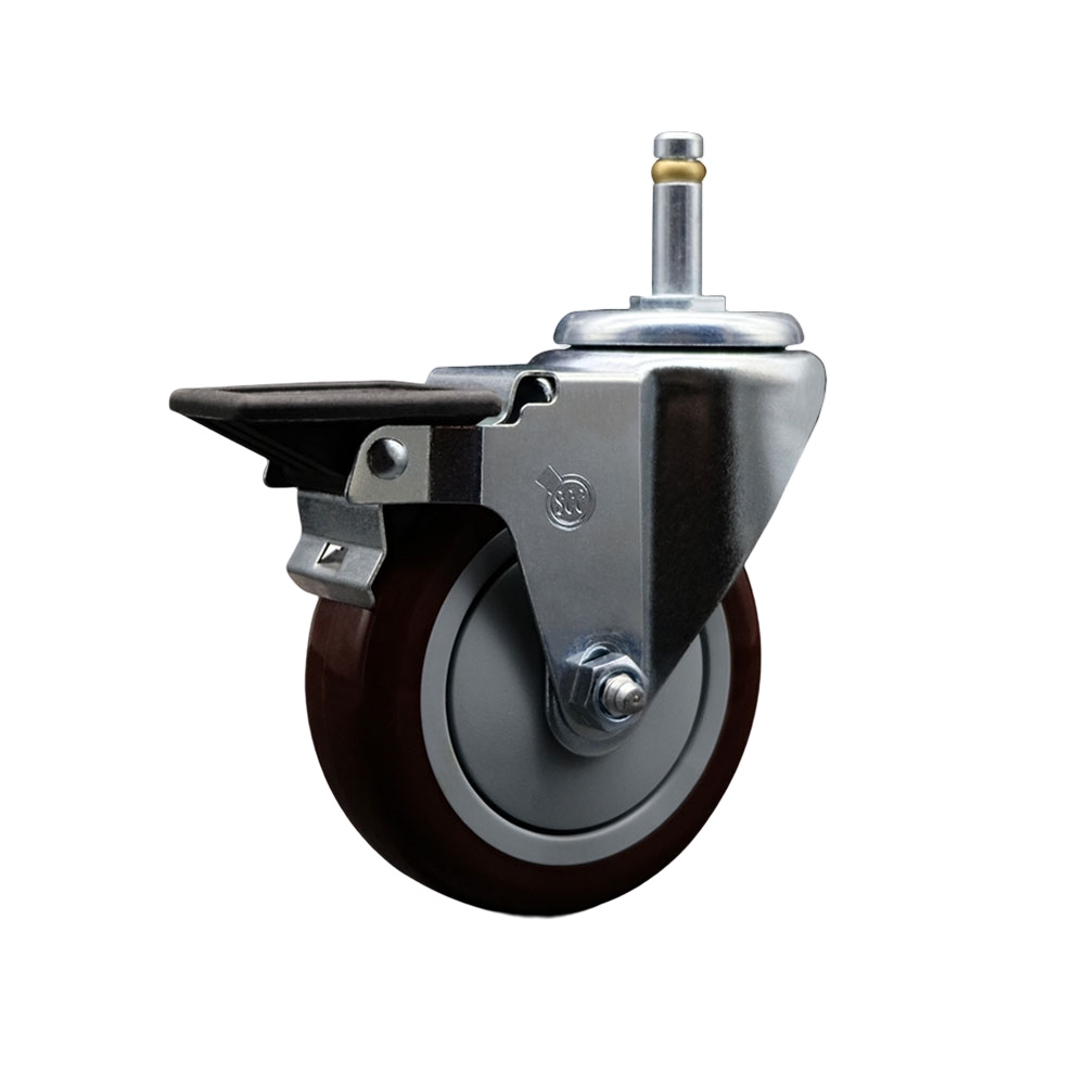 SCC-GR20S514-PPUB-MRN-PLB-716138 Polyurethane Swivel Grip Ring Stem Caster with 5 x 1.25 in. Maroon Wheel & 0.43 in. Stem & Posi Locking Brake