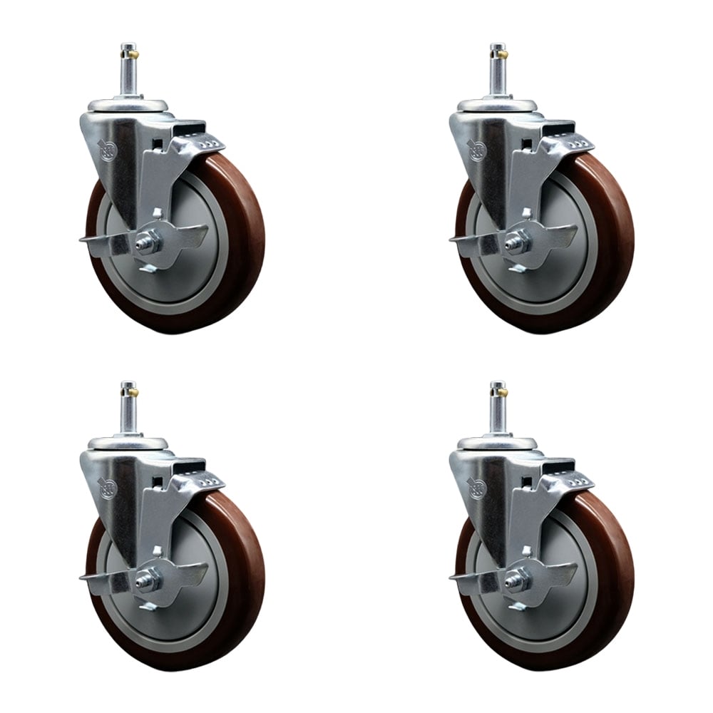 SCC-GR20S514-PPUB-MRN-TLB-716138-4 Polyurethane Swivel Grip Ring Stem Caster with 5 x 1.25 in. Maroon Wheels & 0.43 in. Stems - Set of 4