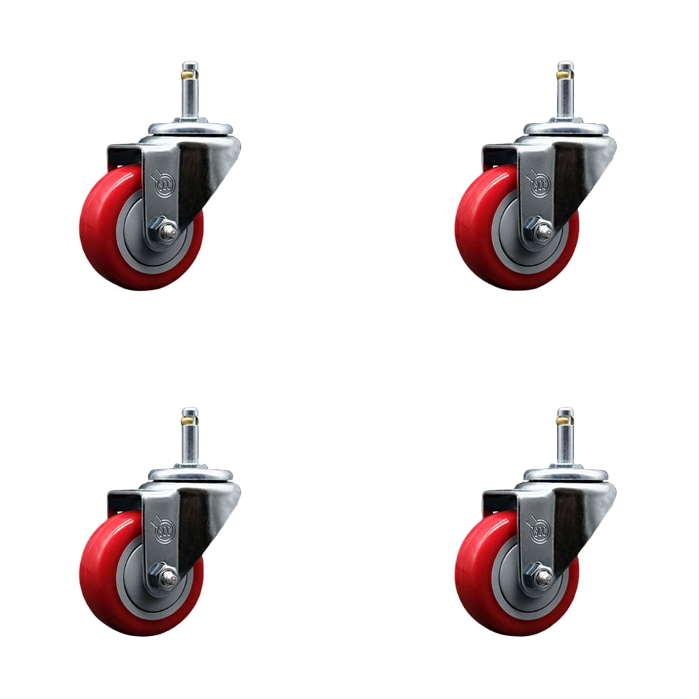 SCC-GR20S314-PPUB-RED-716138-4 Polyurethane Swivel Grip Ring Stem Caster with 3 x 1.25 in. Red Wheels & 0.43 in. Stems - Set of 4