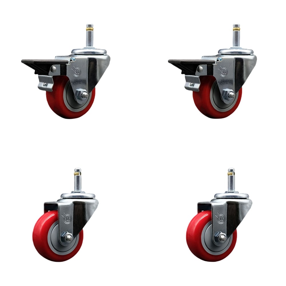 SCC-GR20S314-PPUB-RED-PLB-716138-2S2 Polyurethane Swivel Grip Ring Stem Caster with 3 x 1.25 in. Red Wheels & 0.43 in. Stems - Set of 4