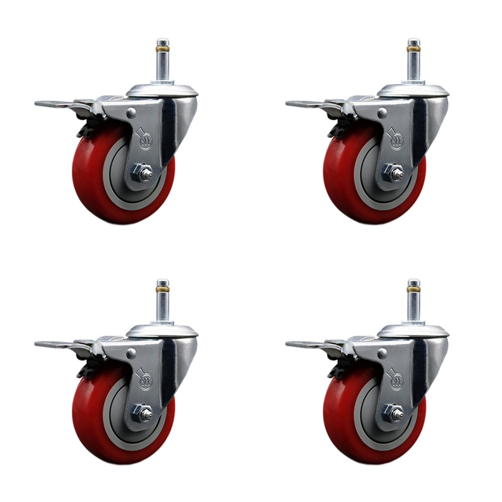 SCC-GRTTL20S3514-PPUB-RED-716138-4 Polyurethane Swivel Grip Ring Stem Caster with 3.5 x 1.25 in. Red Wheels & 0.43 in. Stems - Set of 4