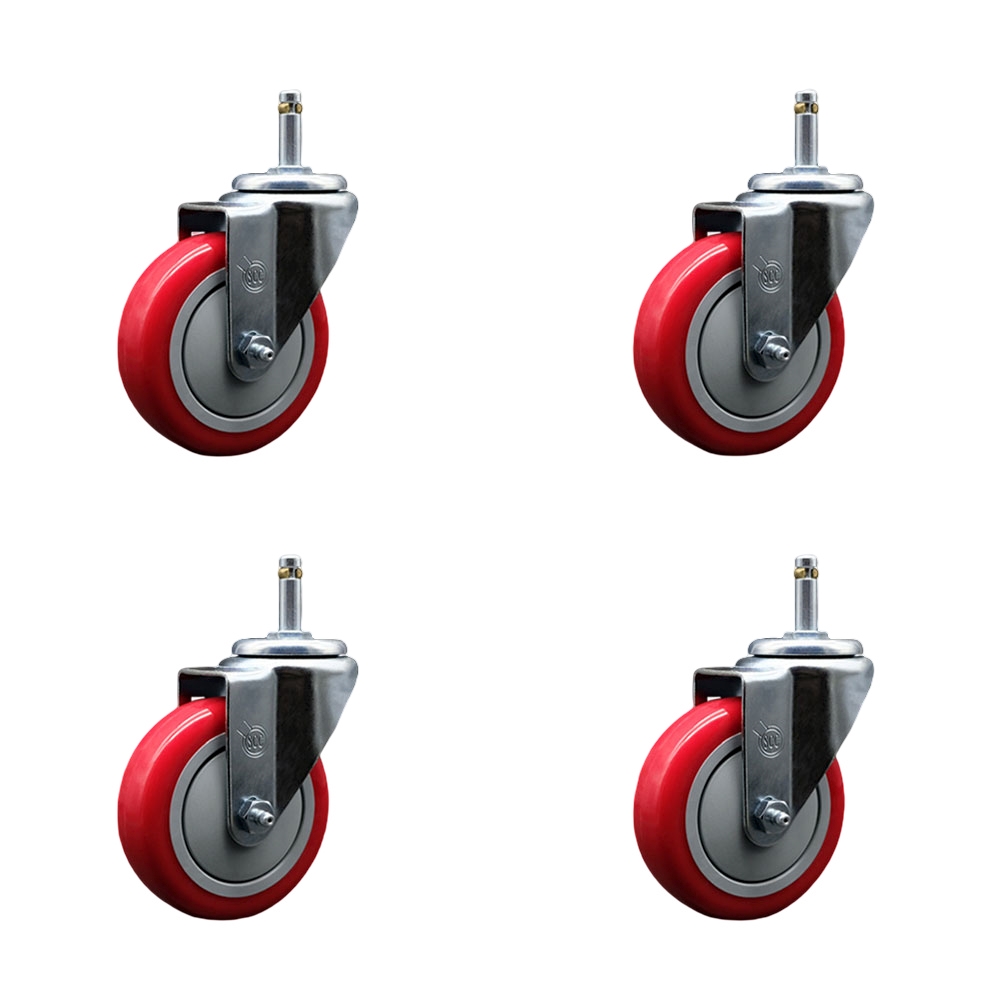 SCC-GR20S414-PPUB-RED-716138-4 Polyurethane Swivel Grip Ring Stem Caster with 4 x 1.25 in. Red Wheels & 0.43 in. Stems - Set of 4