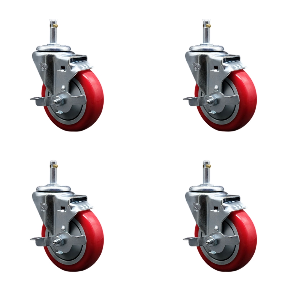 SCC-GR20S414-PPUB-RED-TLB-716138-4 Polyurethane Swivel Grip Ring Stem Caster with 4 x 1.25 in. Red Wheels & 0.43 in. Stems - Set of 4