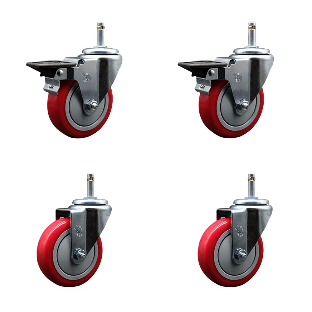 SCC-GR20S414-PPUB-RED-PLB-716138-2S2 Polyurethane Swivel Grip Ring Stem Caster with 4 x 1.25 in. Red Wheels & 0.43 in. Stems - Set of 4