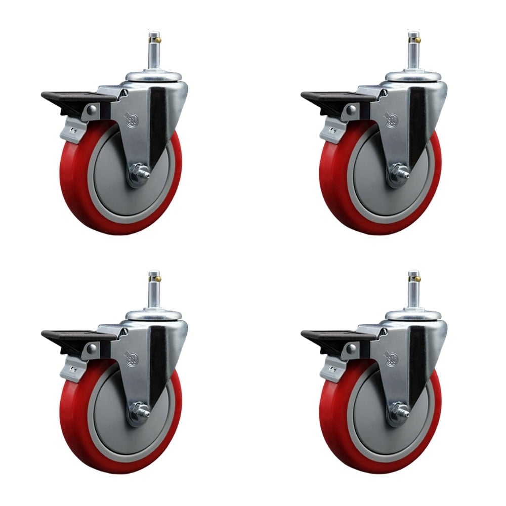 SCC-GR20S514-PPUB-RED-PLB-716138-4 Polyurethane Swivel Grip Ring Stem Caster with 5 x 1.25 in. Red Wheels & 0.43 in. Stems - Set of 4