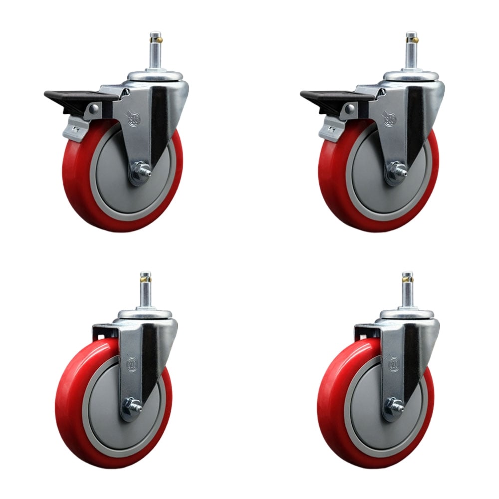 SCC-GR20S514-PPUB-RED-PLB-716138-2S2 Polyurethane Swivel Grip Ring Stem Caster with 5 x 1.25 in. Red Wheels & 0.43 in. Stems - Set of 4