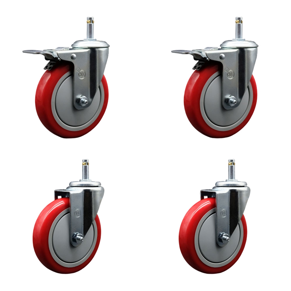 SCC-GRTTL20S514-PPUB-RED-716138-2-S2 Polyurethane Swivel Grip Ring Stem Caster with 5 x 1.25 in. Red Wheels & 0.43 in. Stems - Set of 4
