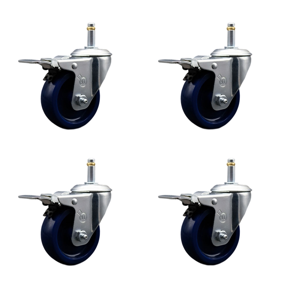 SCC-GRTTL20S3514-SPUS-716138-4 Solid Polyurethane Swivel Grip Ring Stem Caster with 3.5 x 1.25 in. Blue Wheels & 0.43 in. Stems - Set of 4