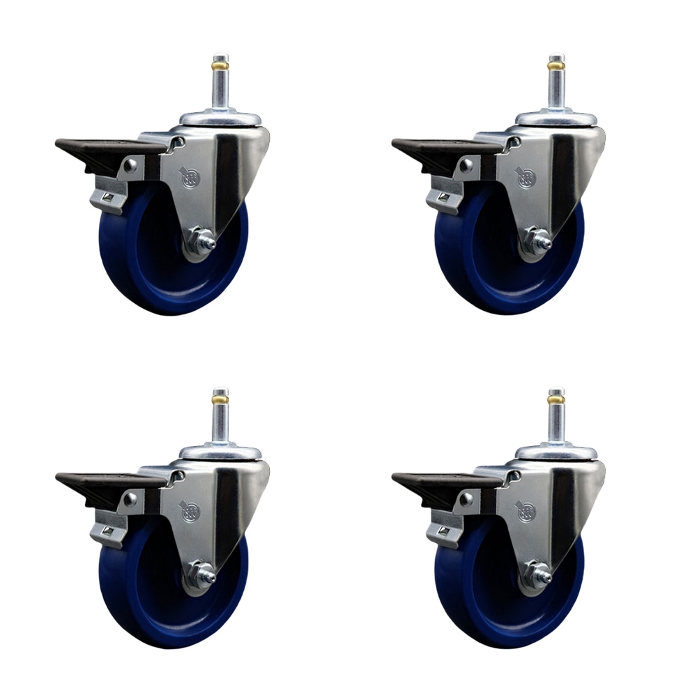 SCC-GR20S414-SPUS-PLB-716138-4 Solid Polyurethane Swivel Grip Ring Stem Caster with 4 x 1.25 in. Blue Wheels & 0.43 in. Stems - Set of 4