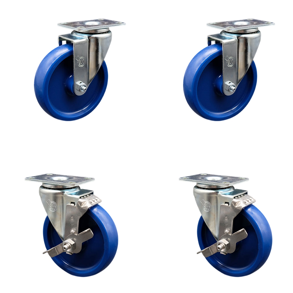 SCC-20S514-SPUS-2-TLB-2 Solid Polyurethane Swivel Top Plate Caster with 5 x 1.25 in. Blue Wheels - Set of 4