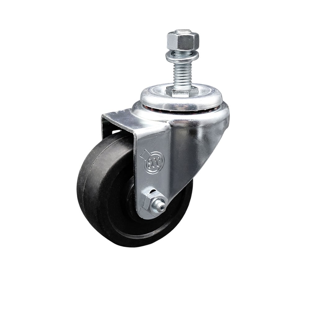 SCC-SSTS20S314-SRS-121315 Stainless Steel Soft Rubber Swivel Threaded Stem Caster with 3 x 1.25 in. Black Wheel & 0.5 in. Stem