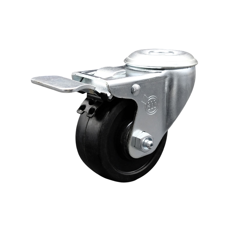 SCC-SSBHTTL20S3514-SRS Stainless Steel Soft Rubber Swivel Bolt Hole Caster with 3.5 x 1.25 in. Black Wheel & Total Locking Brake