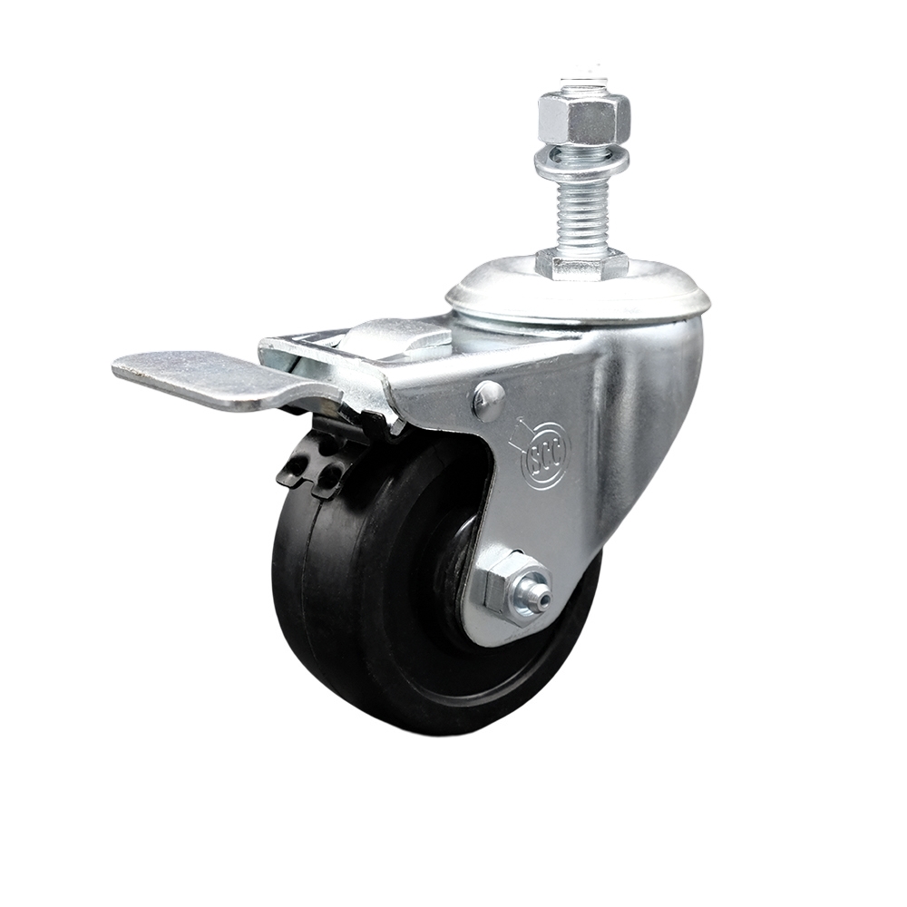 SCC-TSTTL20S3514-SRS-121315 Soft Rubber Swivel Threaded Stem Caster with 3.5 x 1.25 in. Black Wheel & 0.5 in. Stem & Total Locking Brake