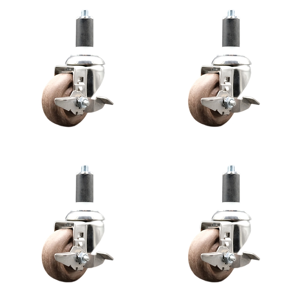 High Temperature Glass Filled Nylon Swivel Stem Caster with 3 in. Caster Wheel - 316 Stainless Steel Casters - Set of 4