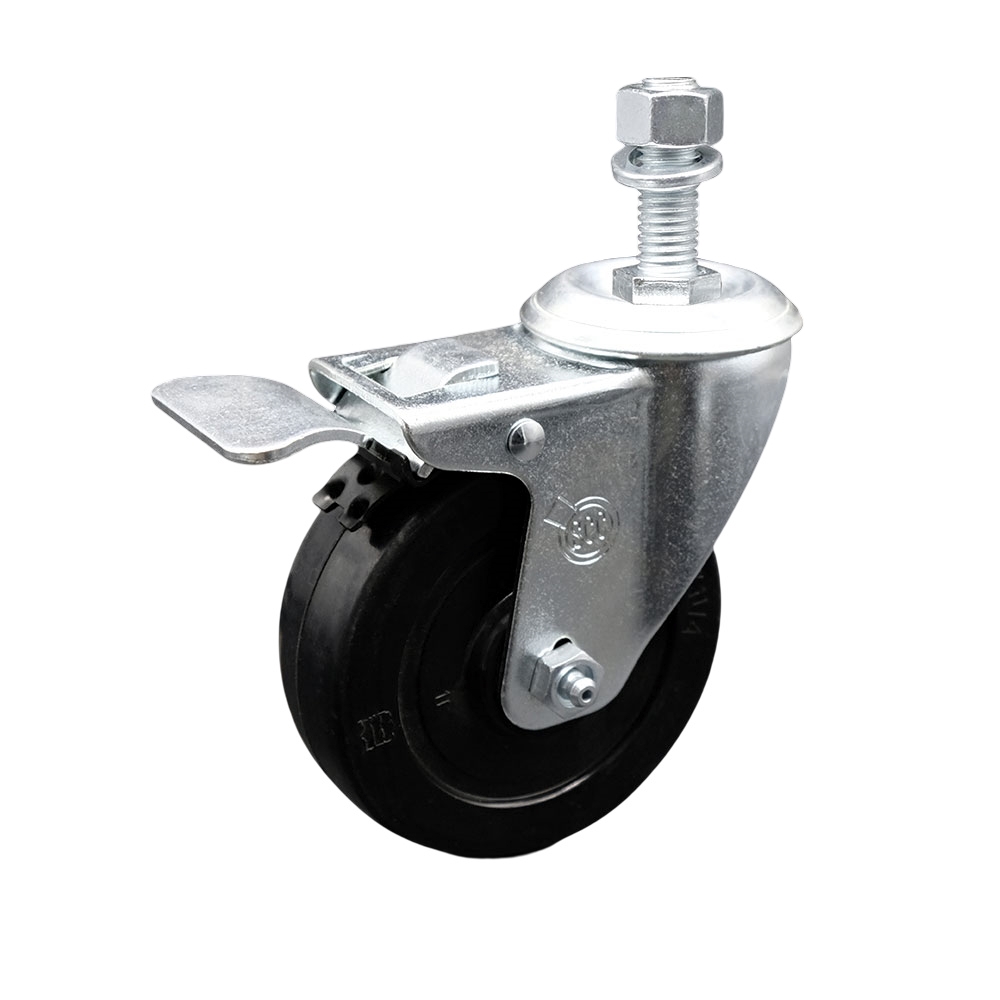 SCC-TSTTL20S414-SRS-M1215 Soft Rubber Swivel Threaded Stem Caster with 4 x 1.25 in. Black Wheel & 12 mm Stem & Total Locking Brake
