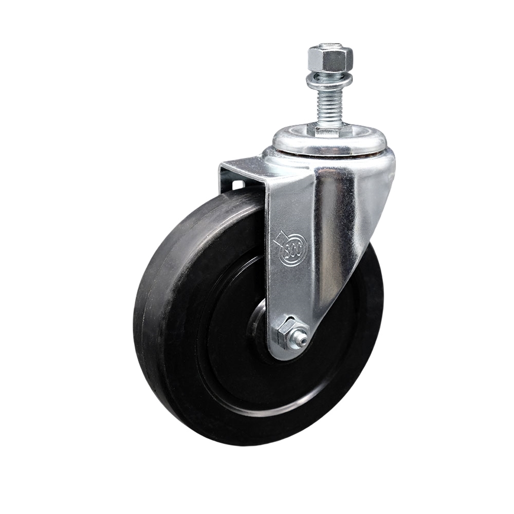 SCC-TS20S514-SRS-121315 Soft Rubber Swivel Threaded Stem Caster with 5 x 1.25 in. Black Wheel & 0.5 in. Stem