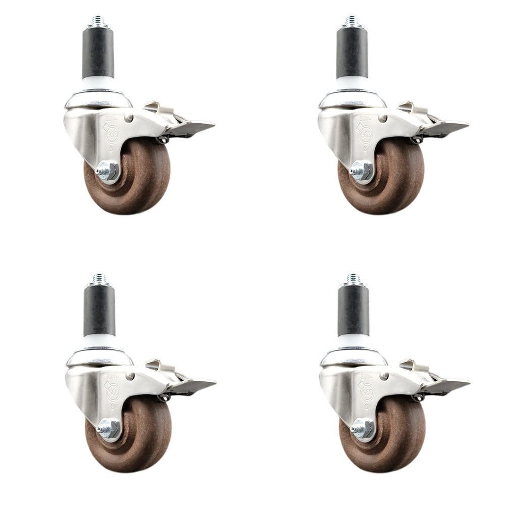 High Temperature Glass Filled Nylon Swivel Stem Caster with 3 in. Caster Wheel, - 316 Stainless Steel Caster - Set of 4