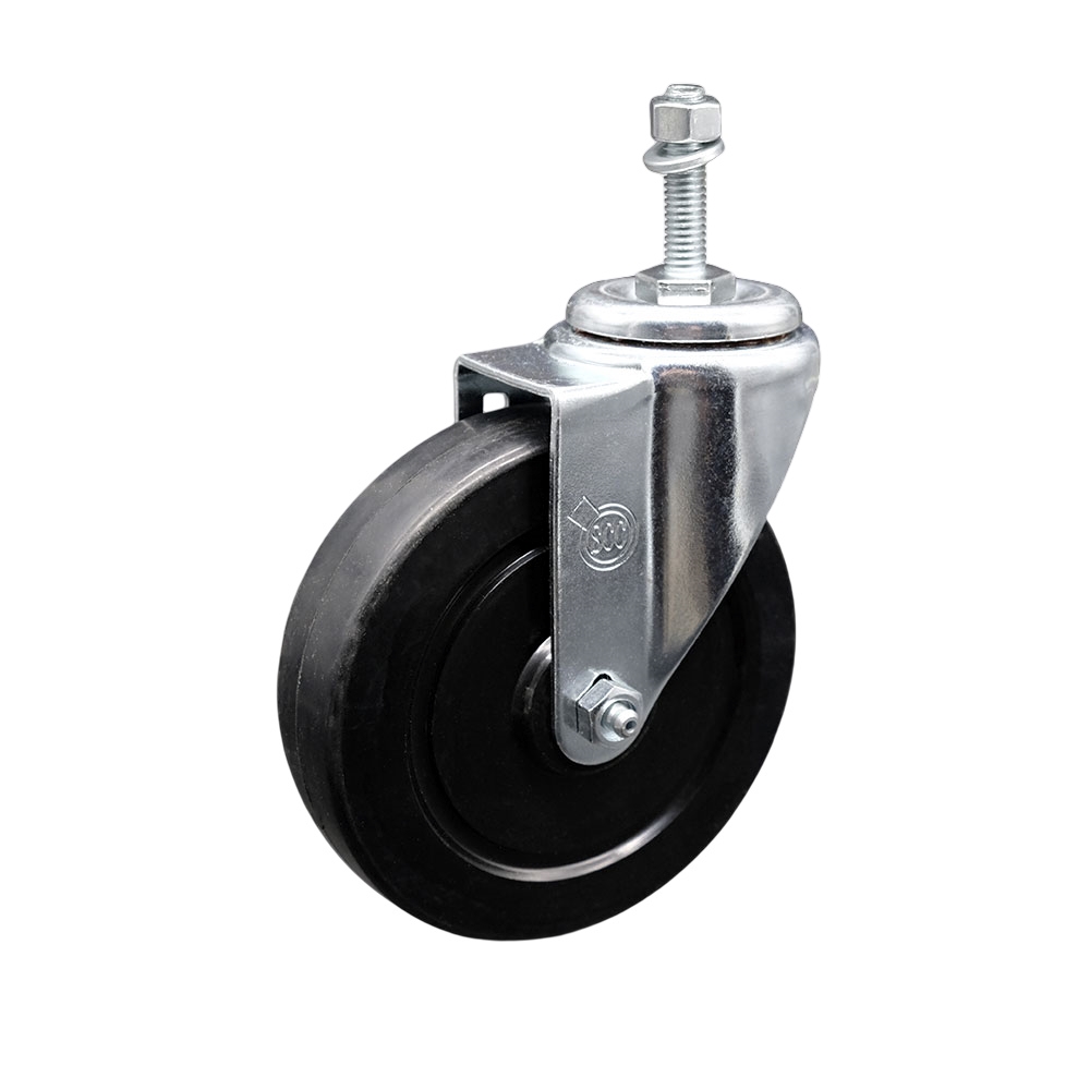 SCC-SSTS20S514-SRS-381615 Stainless Steel Soft Rubber Swivel Threaded Stem Caster with 5 x 1.25 in. Black Wheel & 0.38 in. Stem