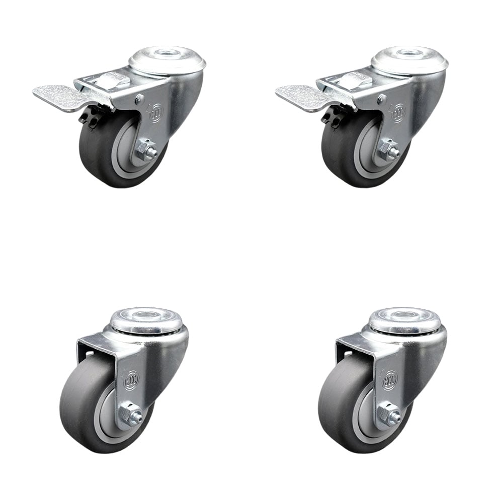 SCC-BHTTL20S314-TPRB-2-S-2 Thermoplastic Rubber Swivel Bolt Hole Caster, 3 x 1.25 in. Gray Wheels - Set of 4