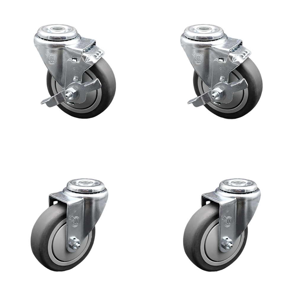 SCC-BH20S414-TPRB-2-TLB-2 Thermoplastic Rubber Swivel Bolt Hole Caster, 4 x 1.25 in. Gray Wheels - Set of 4
