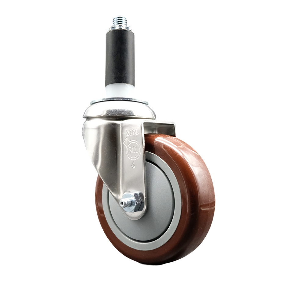 SCC-SS316EX20S414-PPUB-MRN-1 Polyurethane Swivel Stem Caster with 4 in. Maroon Caster Wheels, 1 in. Expanding Stem - 316 Stainless Steel Caster