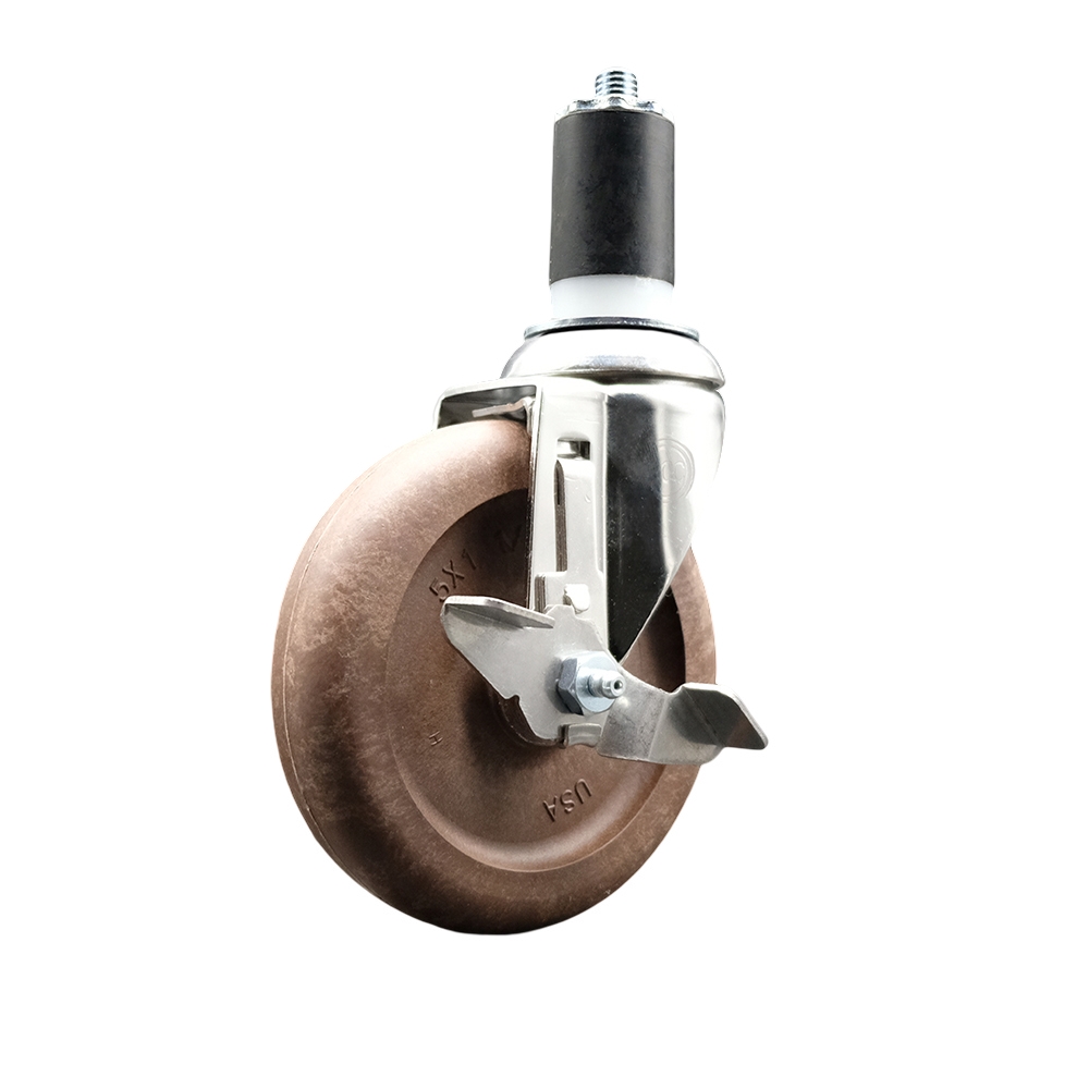 High Temperature Glass Filled Nylon Swivel Stem Caster with 5 in. Brown Caster Wheel, 1.63 in. Expanding Stem - 316 Stainless Steel Caster