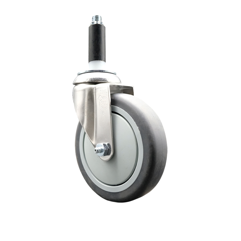Thermoplastic Rubber Swivel Stem Caster with 5 in. Gray Caster Wheels, 0.75 in. Expanding Stem - 316 Stainless Steel Caster